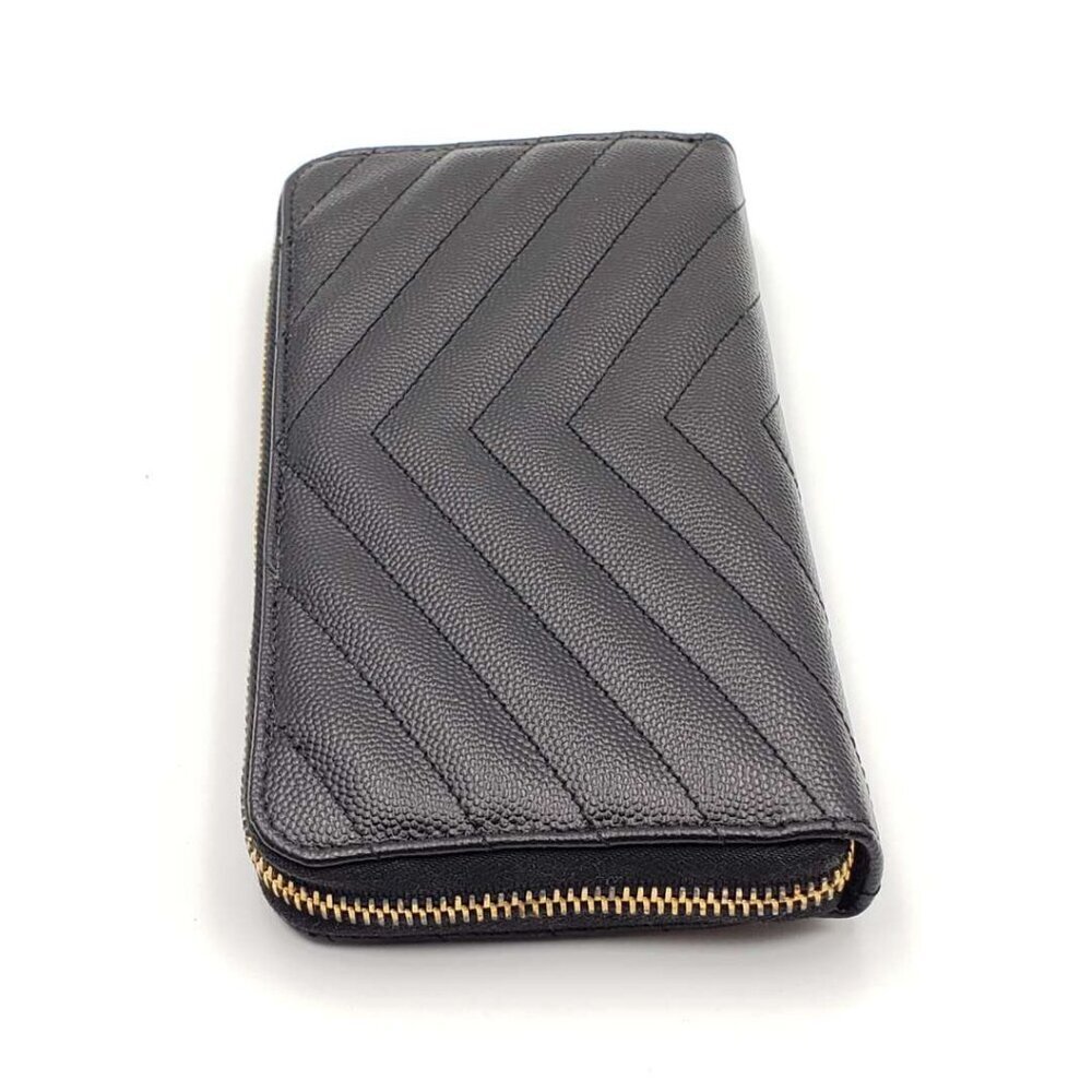 Yves Saint Laurent Zippy Black Chevron Quilted Zip Wallet with Gold Hardware - Picture 7 of 11